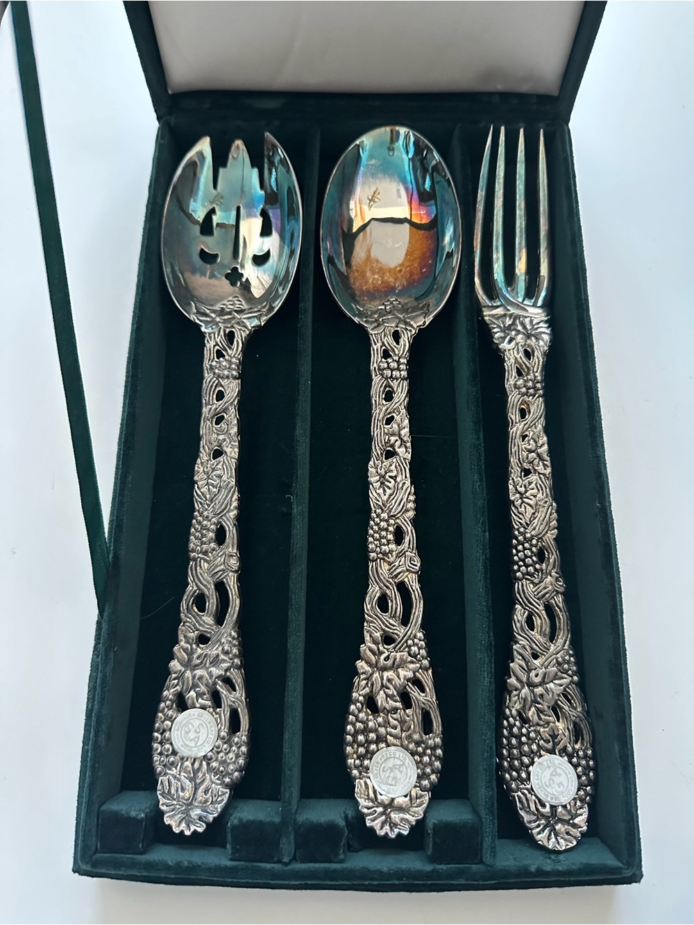 Neiman Marcus Silver plate 3 piece Grape Vine handle Godinger Serving set
